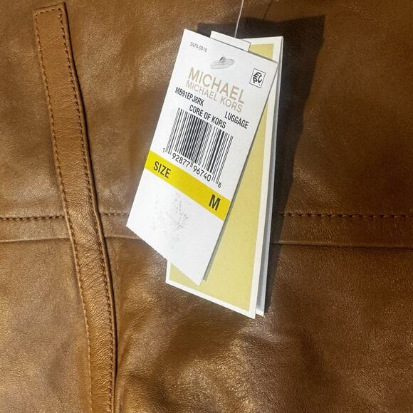 MRSP $250 New Michael Kors Real Lamb Leather Short Jacket Brown Size Medium - Picture 4 of 15